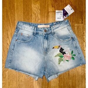 Lez Lez Brazilian Women's Denim Shorts Toucan‎ Embroidered  Size 36 EU 28 US 26